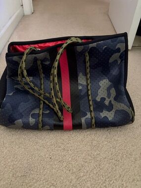Perforated Camo Tote with Pink Stripe